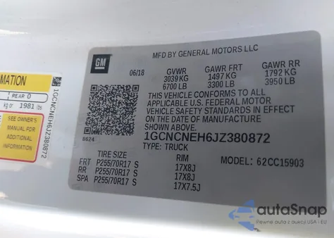 2018 Chevrolet Silverado 1500 Wt из США, поврежденный, VIN 1GCNCNEH6JZ380872